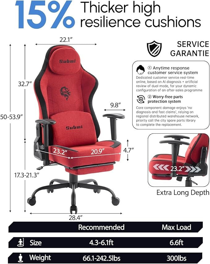 Ergonomic Red Gaming Chair High Back Recliner with Footrest
