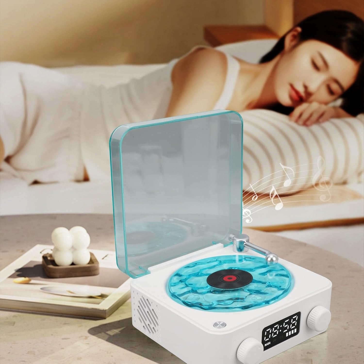 Portable Bluetooth Speaker Alarm Clock White Noise Night Light Retro Style