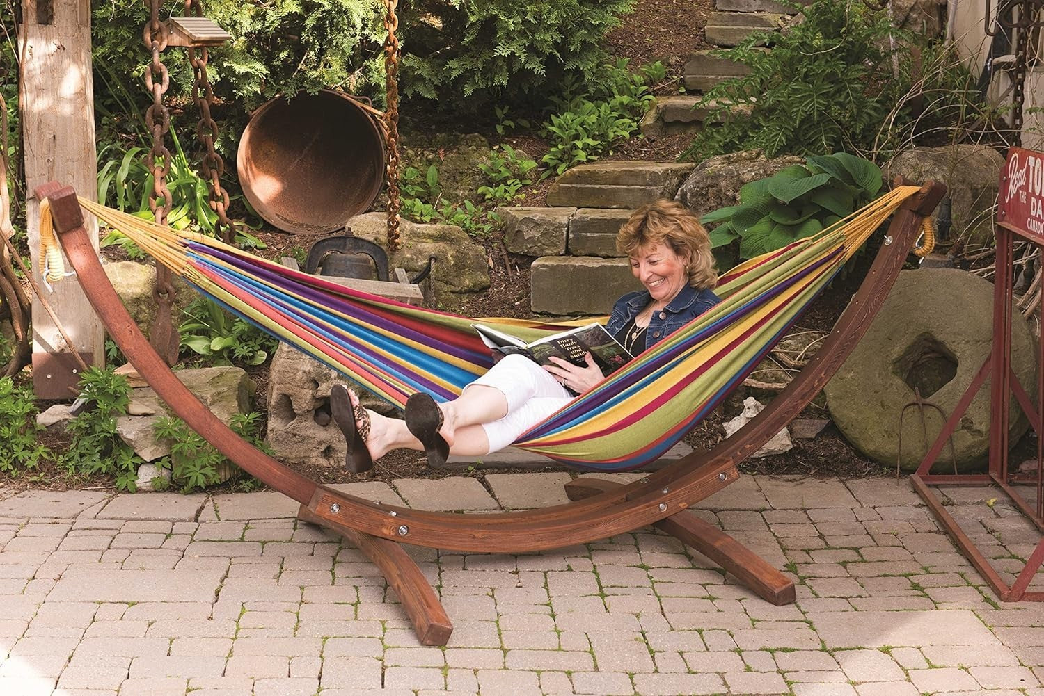 Luxury Double Cotton Hammock with Pine Arc Stand | 2 Person 204kg | 254cm
