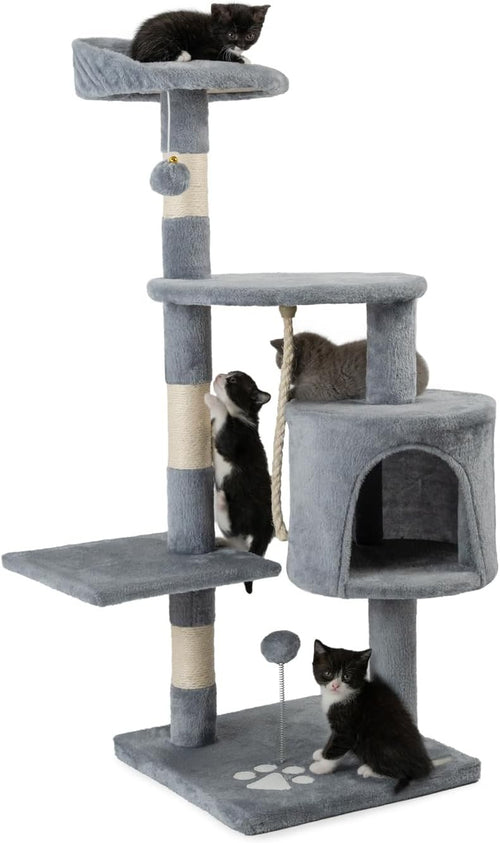 Cat Tree Scratching Post Tower 112cm with Condo Sisal Rope Light Grey