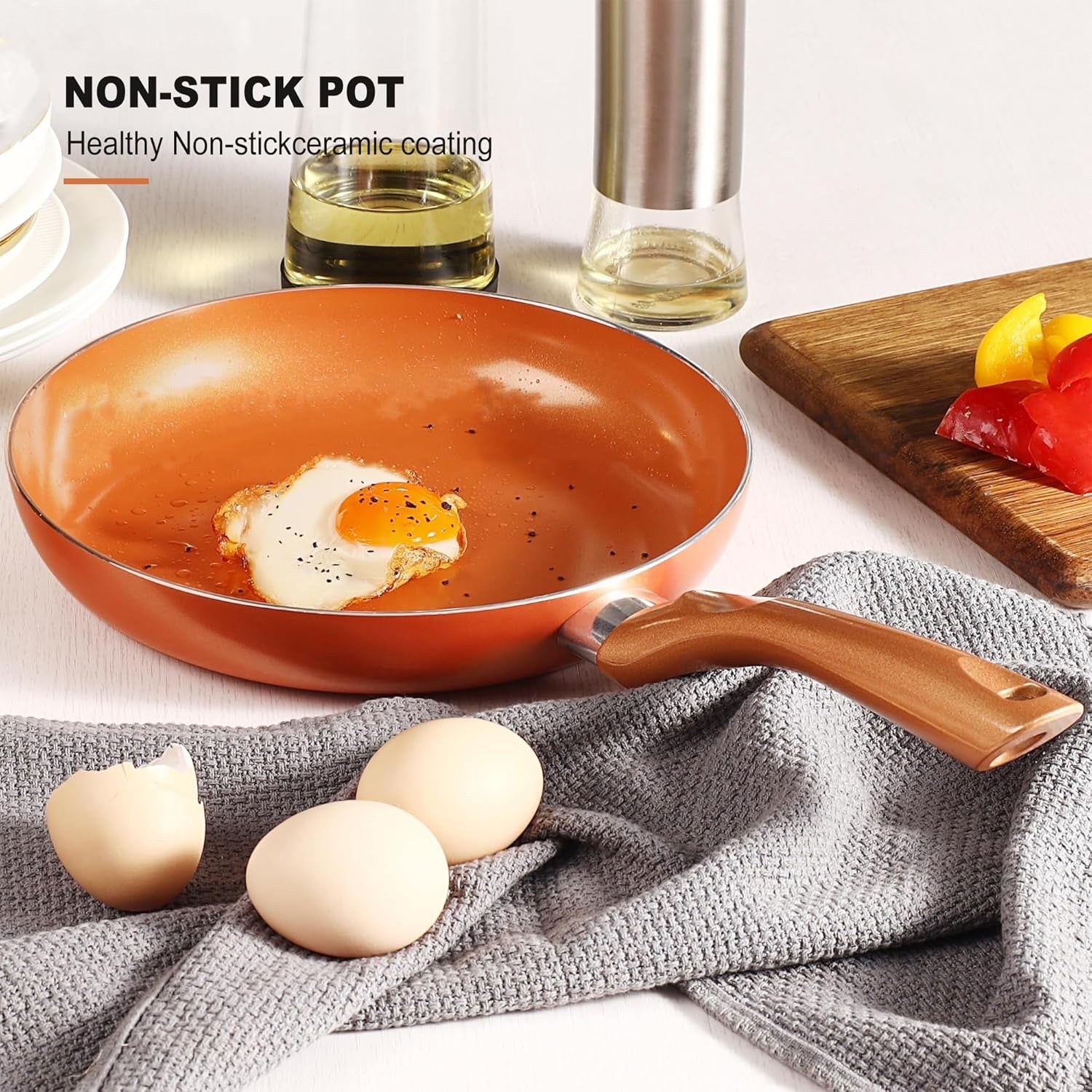11pcs Copper Non Stick Cookware Set Induction Pots & Pans Dishwasher Safe