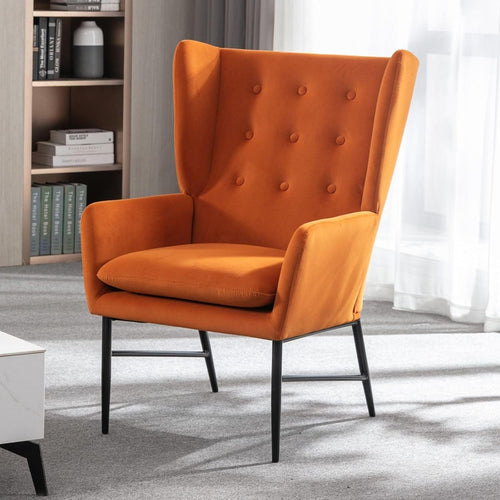 Orange Velvet Accent Armchair Tufted Back Lounge Chair Metal Legs Modern Seat