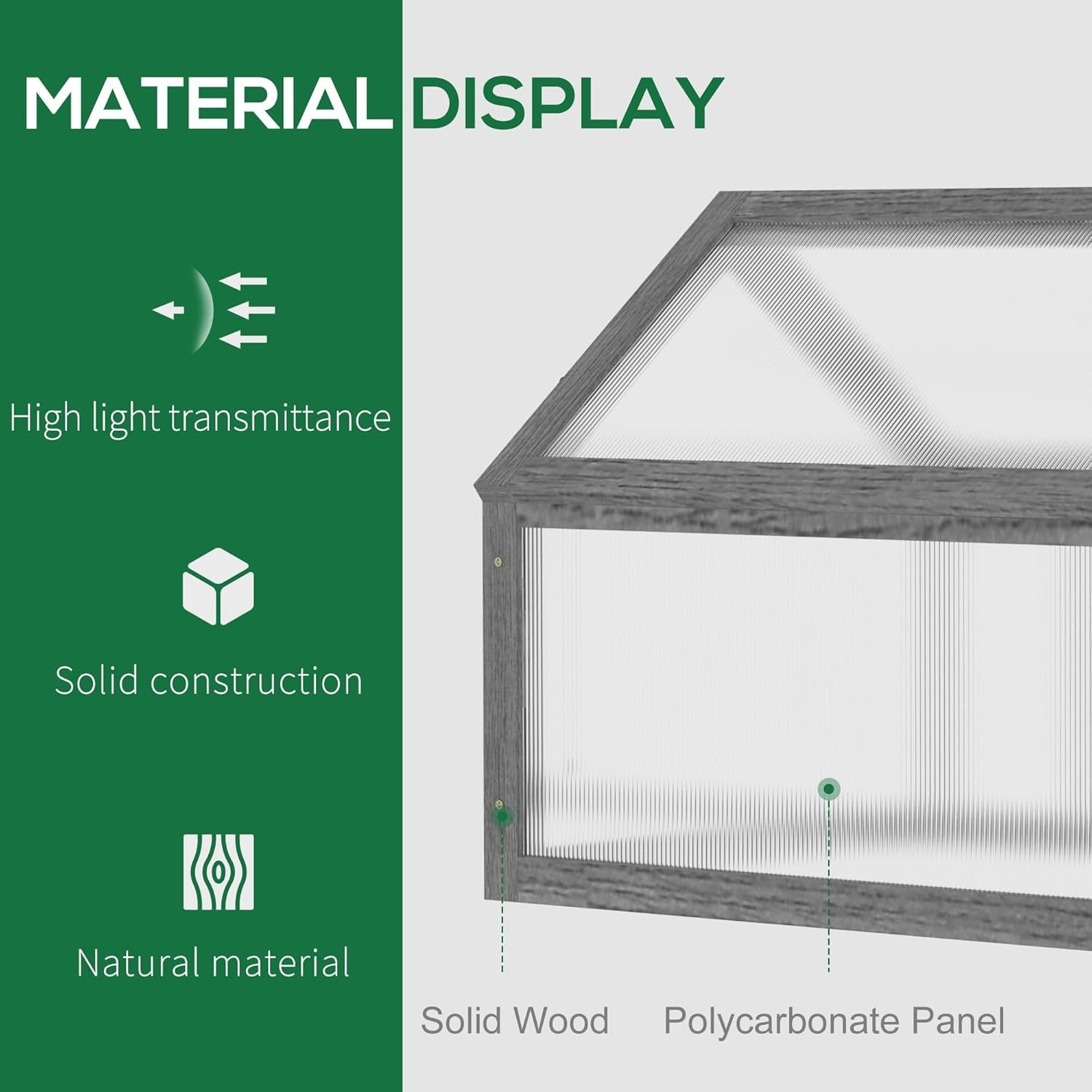 Grey Wooden Cold Frame Greenhouse Polycarbonate Mini Grow House for Plants