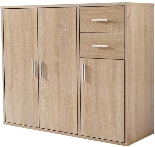 Oak Sideboard Cabinet with Drawers & Doors Modern Storage Cupboard 100cm