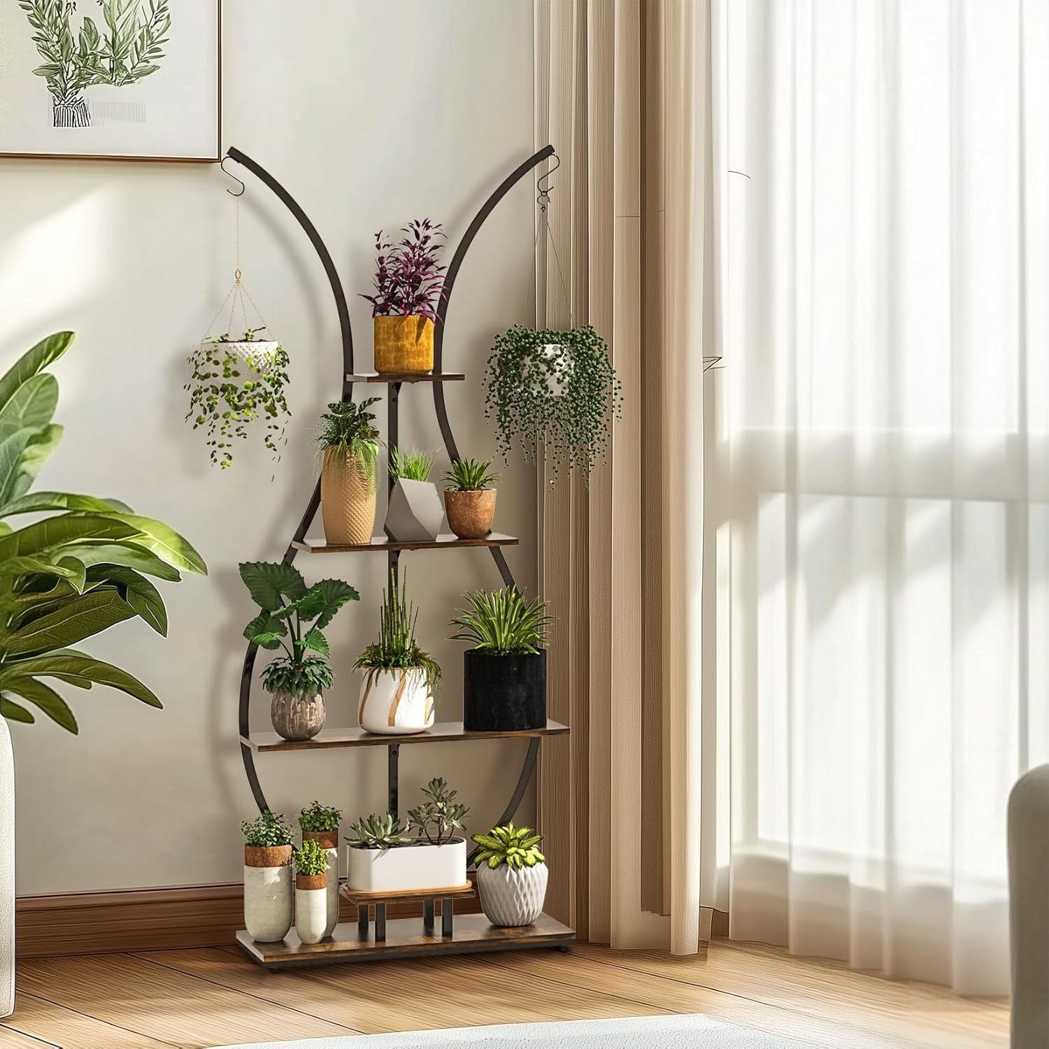 Tall Vase Shape Metal Plant Stand Indoor Outdoor Flower Shelf Display Rack