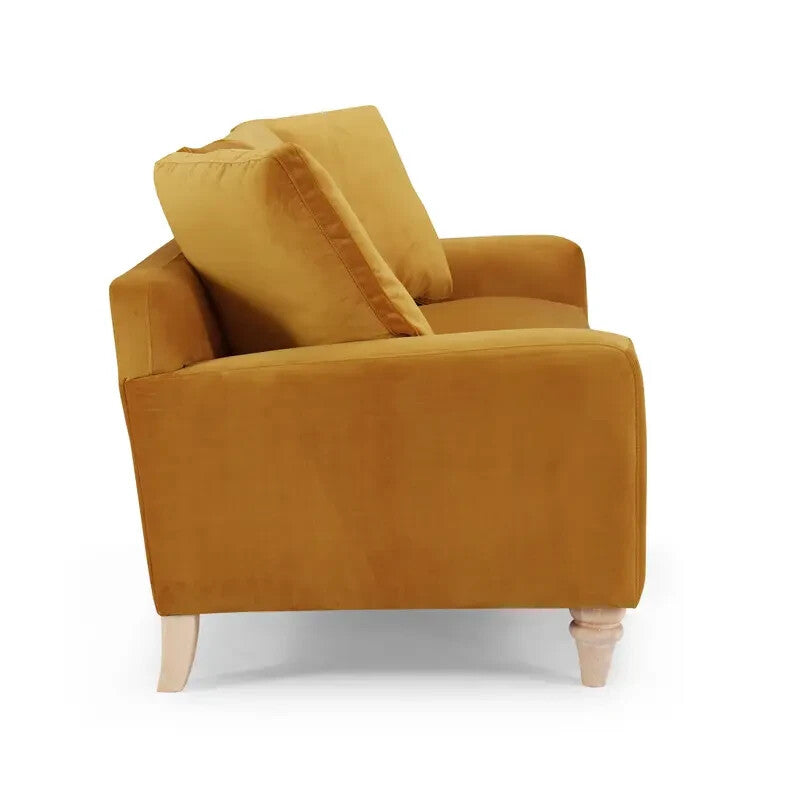 3 Seater Mustard Velvet Sofa Scatter Back Cushions Deep Comfy Seat