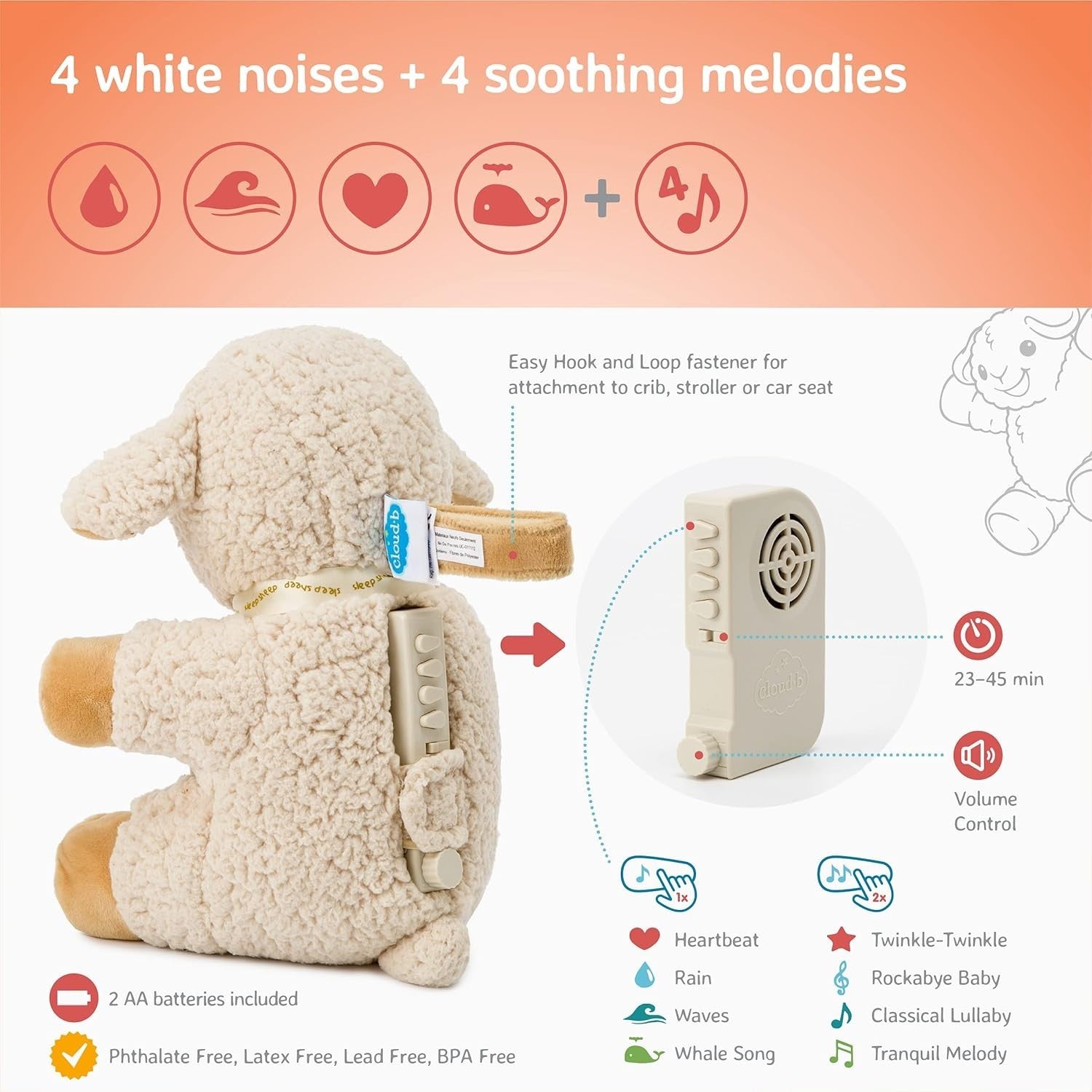 Sleep Sheep Plush White Noise Baby Sleep Aid Cuddly Anxiety Toy