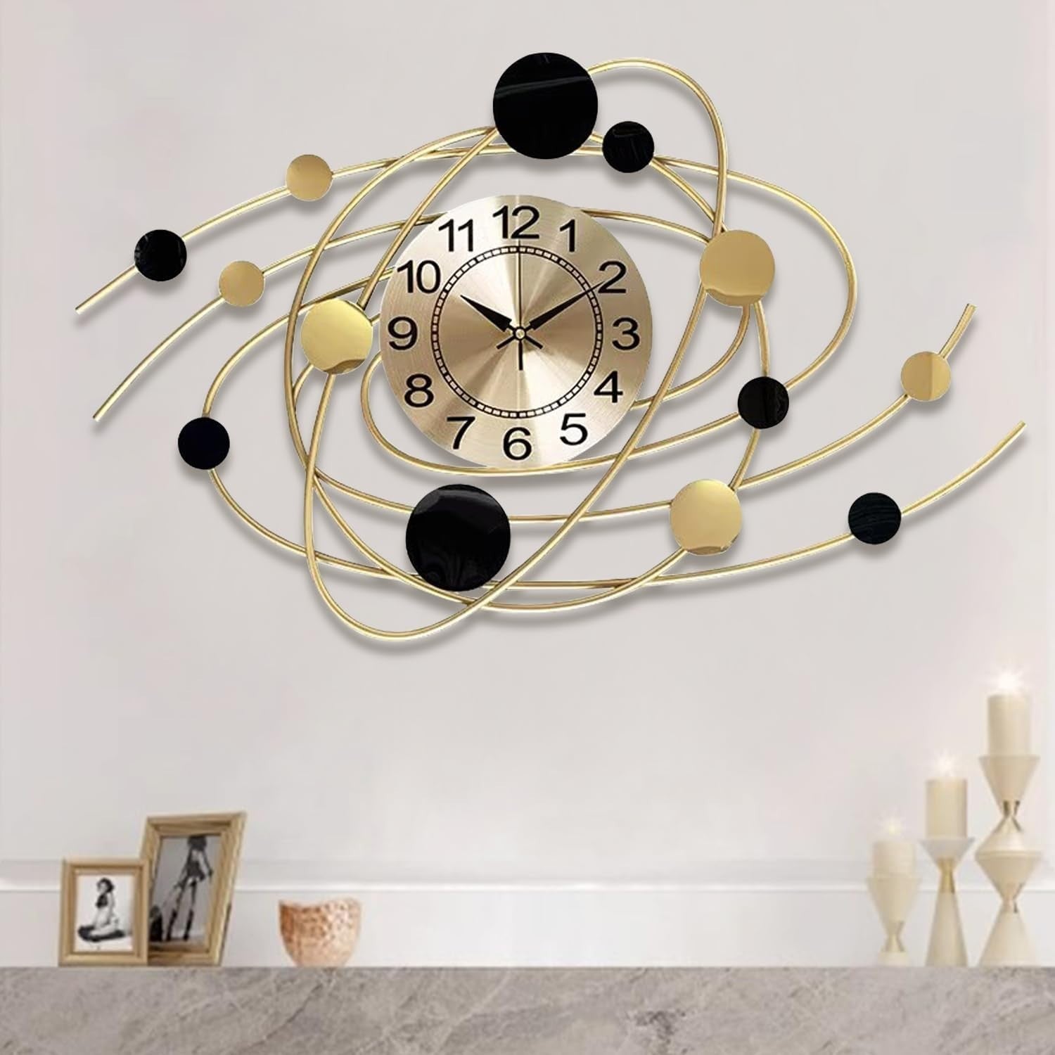 Large Silent Wall Clock Gold Art Deco Modern Home Decor 28.7" Oversized