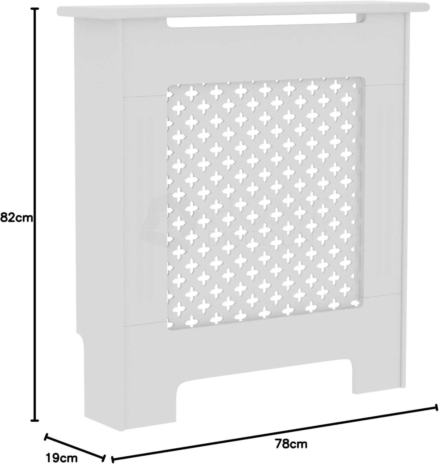 Small White Radiator Cover 82x78x19cm Cross Pattern MDF Modern Heating Cabinet
