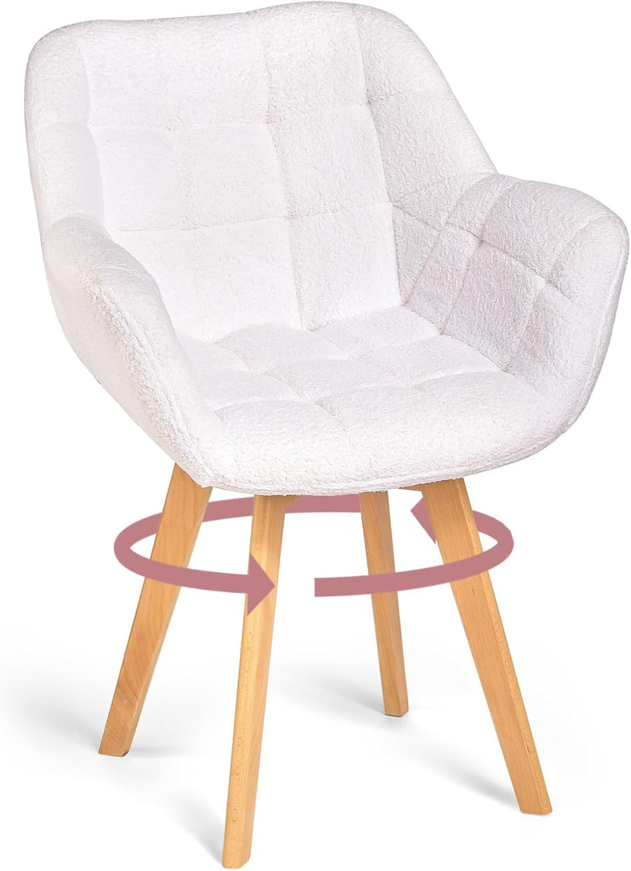 White Boucle Swivel Tub Chair Accent Armchair Wood Legs