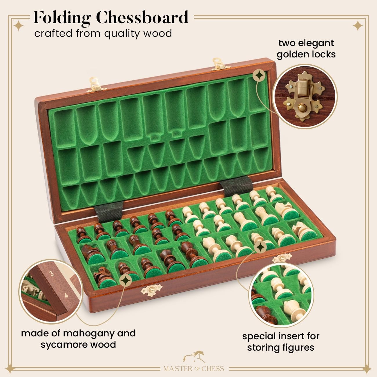 Portable Tournament Wooden Chess Set 35cm Inlaid Foldable Board Staunton No.3