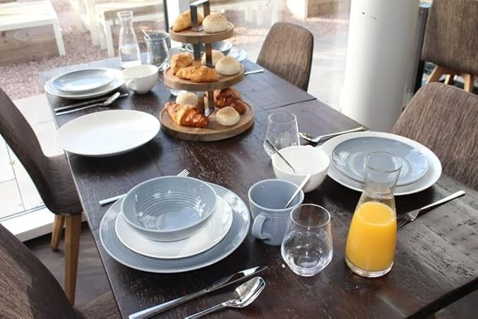 12pc White Stoneware Dinner Set Plates Bowls Modern Minimal Service for 4