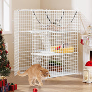3-Tier Indoor Cat Cage Playpen with Large Hammock, Ladder & Doors, 72x72x107cm