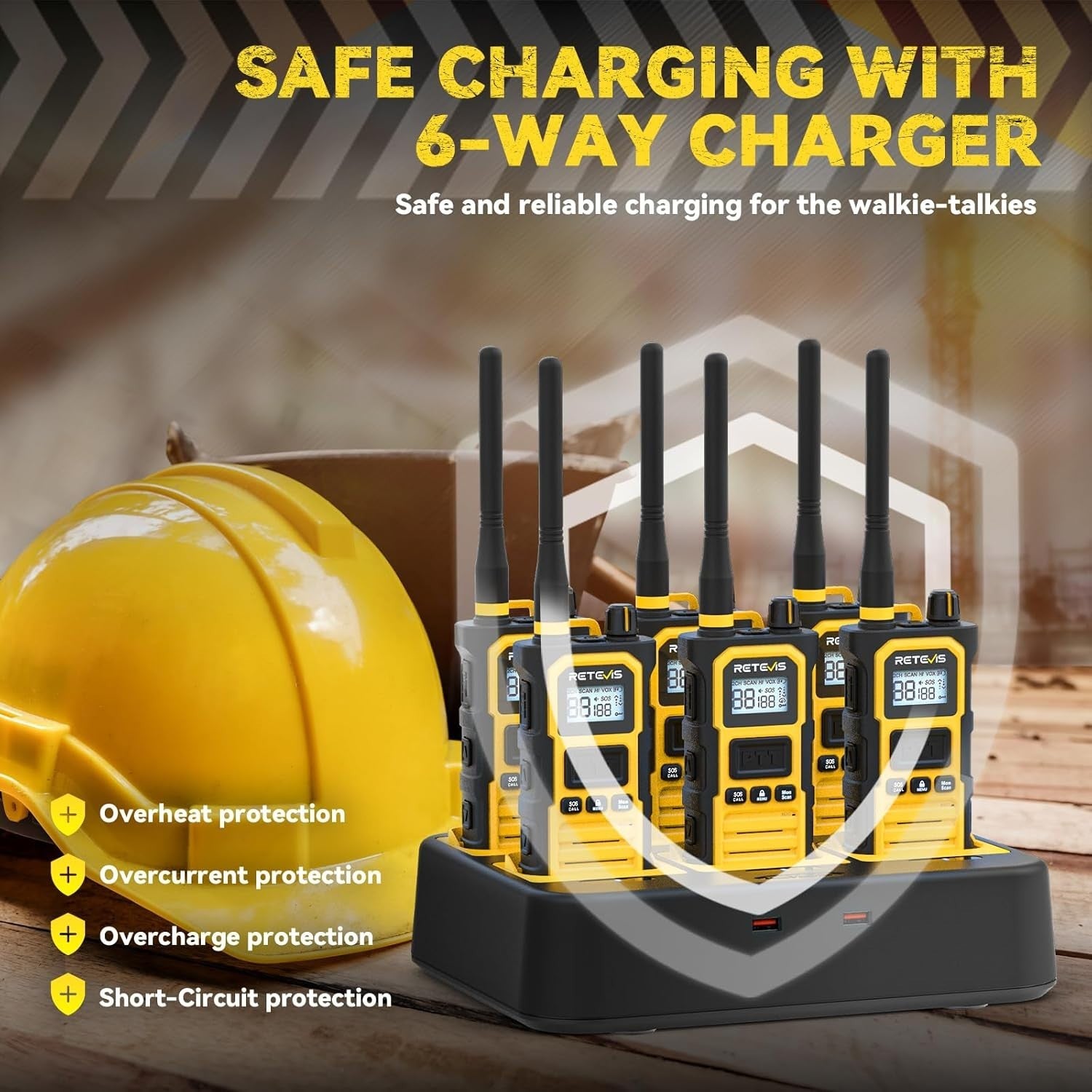 IP67 Waterproof Walkie Talkies 6 Pack Long Range Noise Reduction Radio