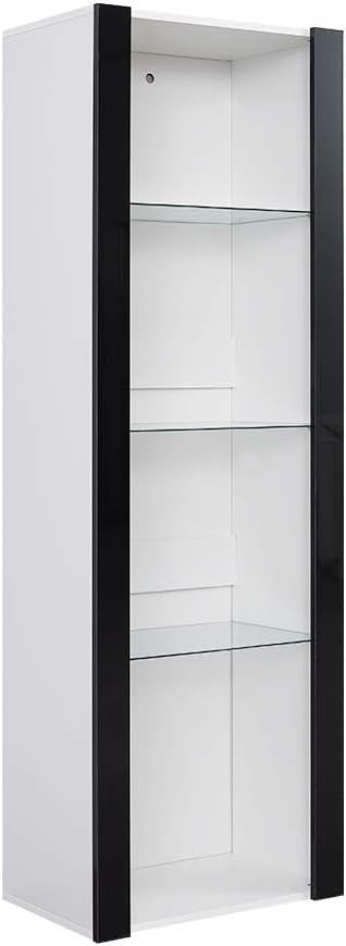 Tall Black High-Gloss Display Cabinet with Glass Shelves & RGB LED Lighting