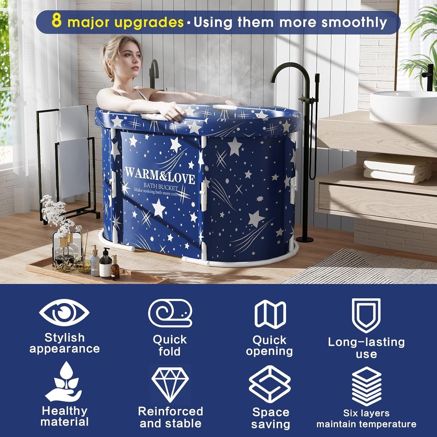 Starry Blue Portable Foldable Bathtub 94x55x56cm Hot & Ice Sauna Bath