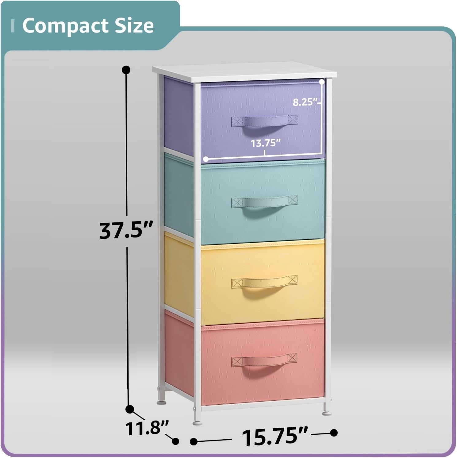 Kids 4-Drawer Storage Dresser Nightstand Fabric Chest w/ Wood Top Pastel Colours