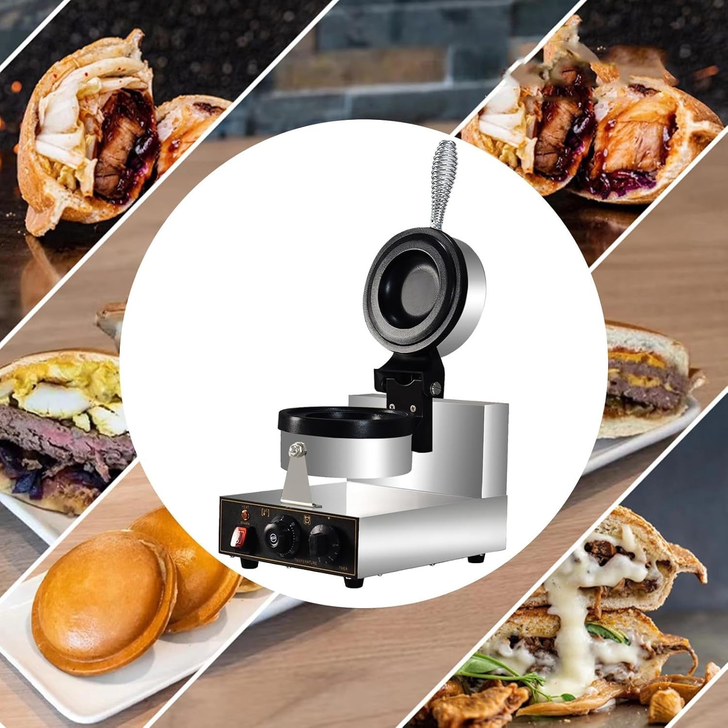 Double-Sided UFO Burger Maker Panini Press Ice Cream Sandwich Grill 162W