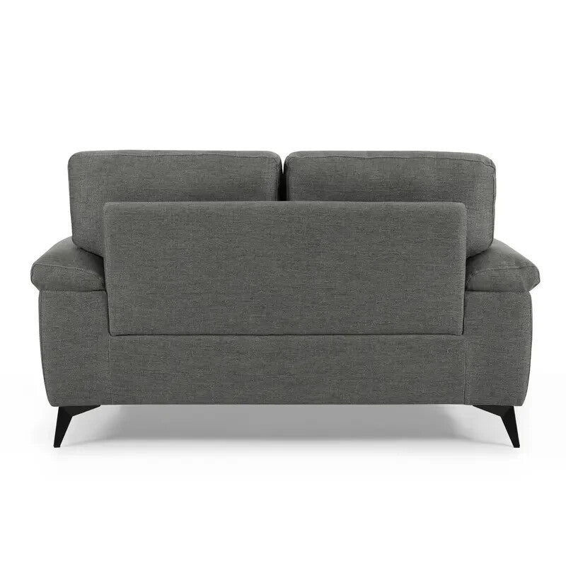 2 Seater Sofa Dark Grey Linen Tufted Cushions Small Space Living Room