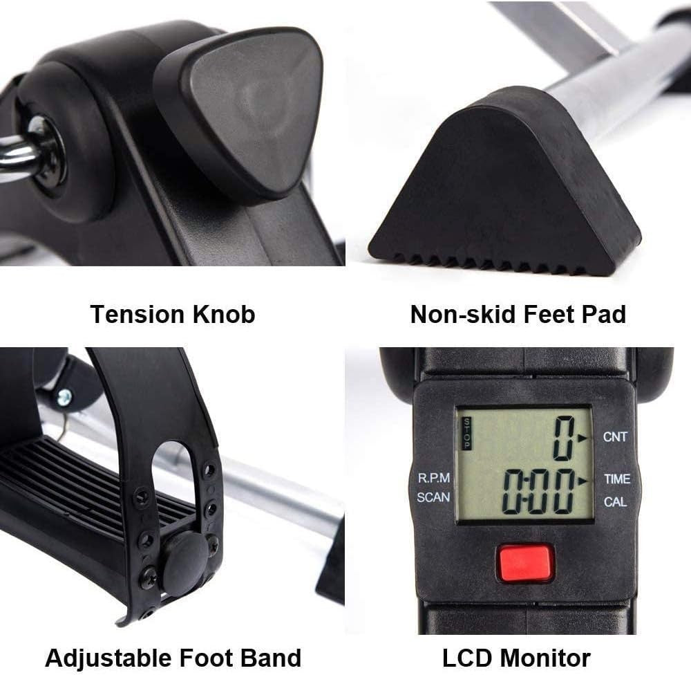 Foldable Mini Pedal Exerciser LCD Adjustable Resistance Rehab Cycle
