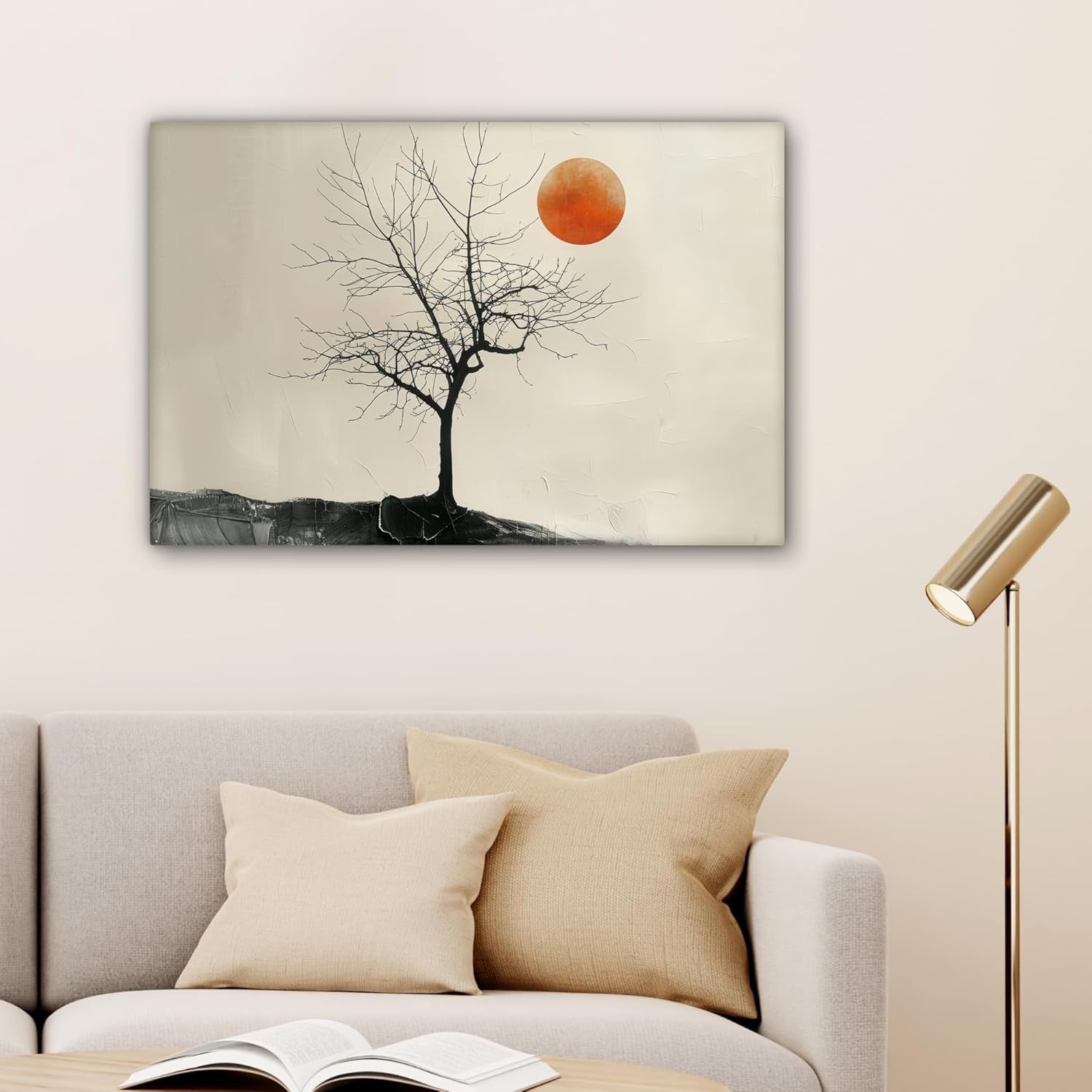Tree Moon Canvas Wall Art 60x40cm Framed Modern Nature