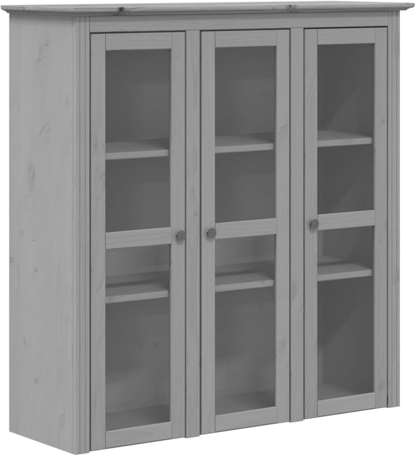 Grey Solid Wood Cabinet | 3 Glass Doors & Metal Handles 118cm