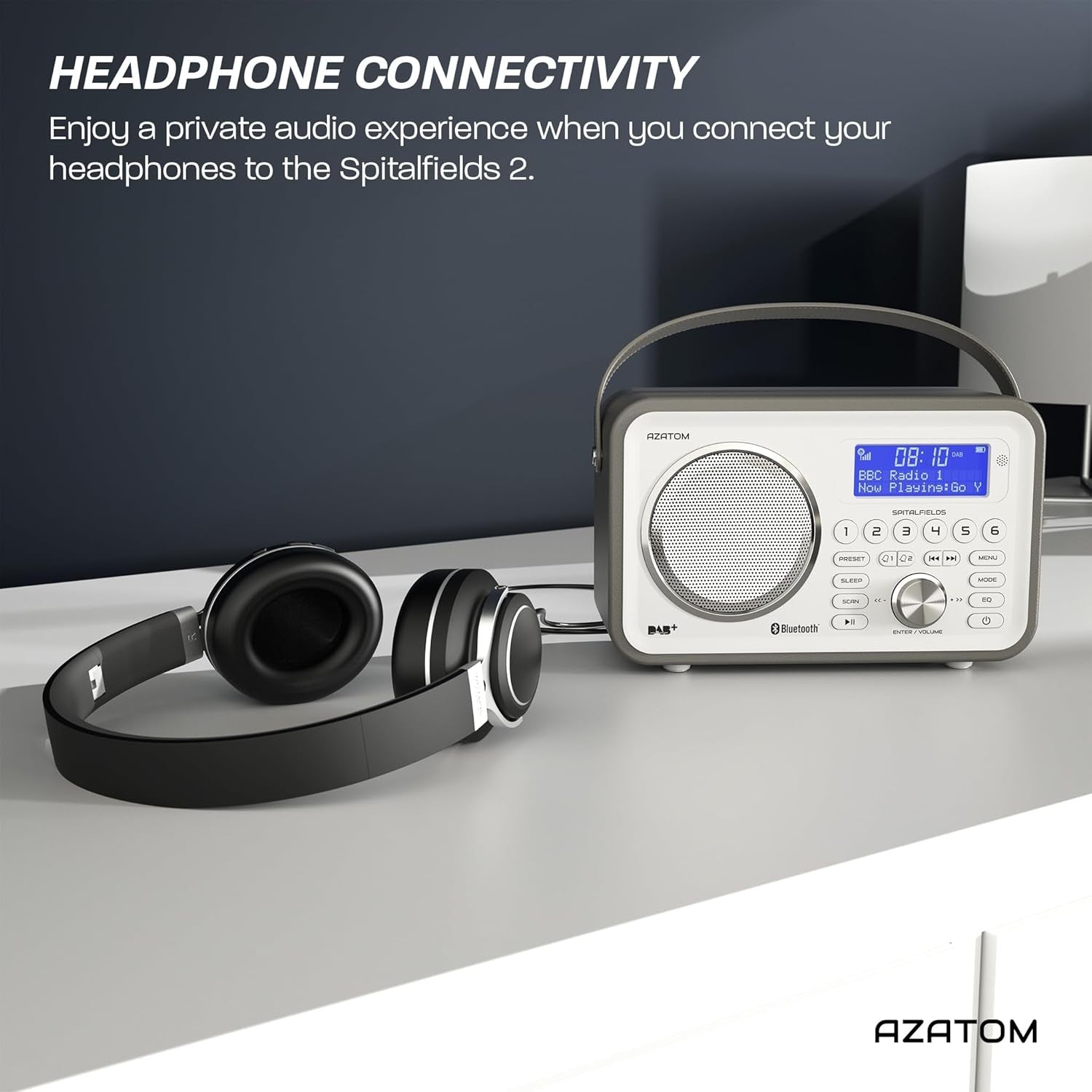 Grey Portable DAB DAB+ FM Digital Radio Bluetooth Rechargeable Dual Alarm