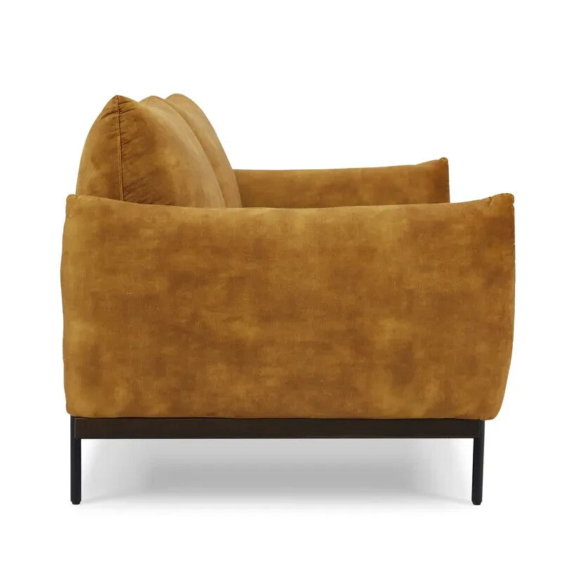 3 Seater Gold Velvet Sofa Distressed Fabric Plush Cushions Modern Legs