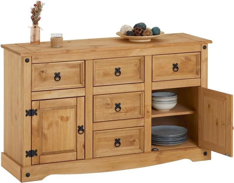 Corona Solid Pine Sideboard Cabinet 2 Door 5 Drawer Rustic Mexican Storage