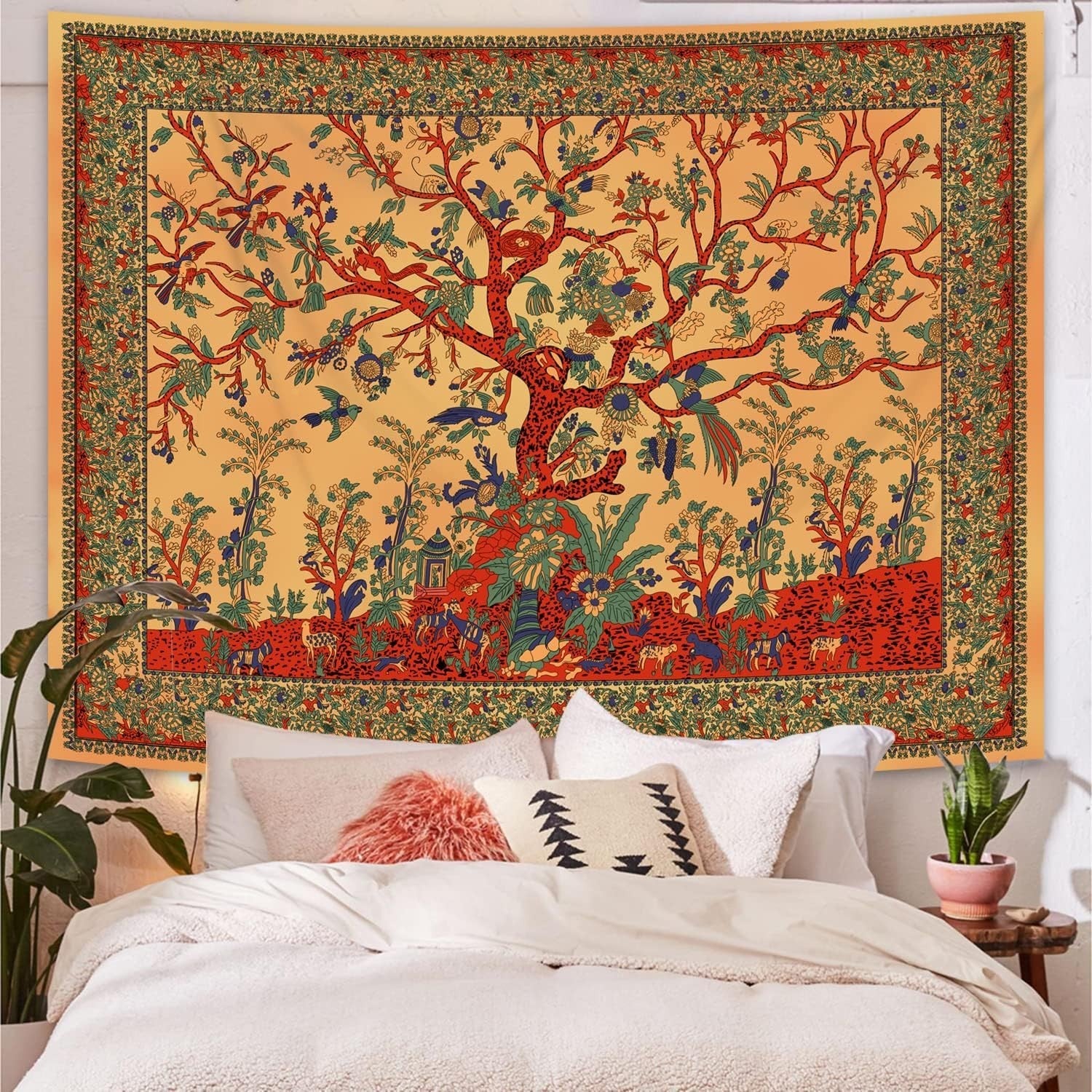 Tree of Life Tapestry Boho Wall Hanging HD Print Large Decor Yellow