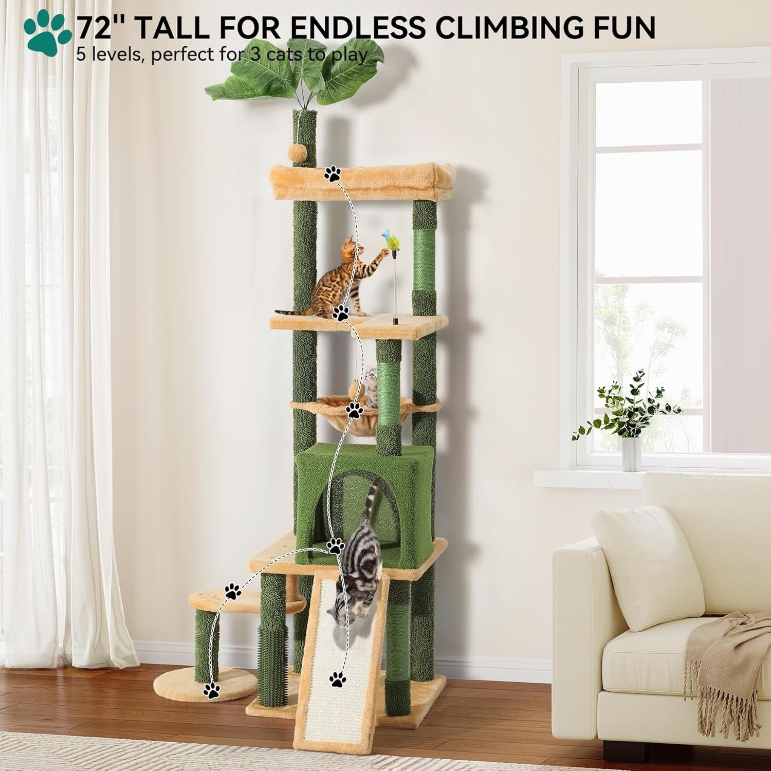 185cm Tall Cat Tree Tower with Scratching Posts Condo Perches Indoor