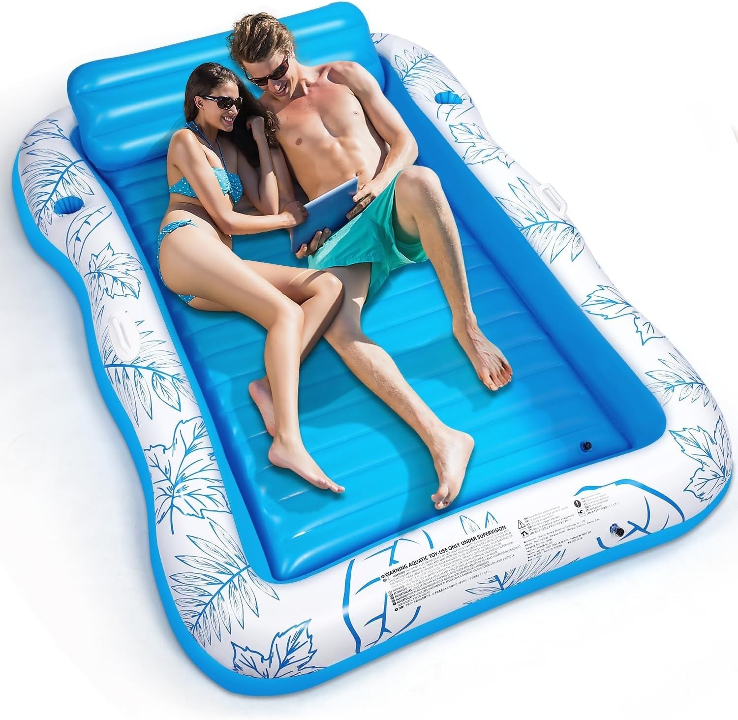 Extra Large Inflatable Pool Lounger Float Sunbathing Raft w/ Cup Holders