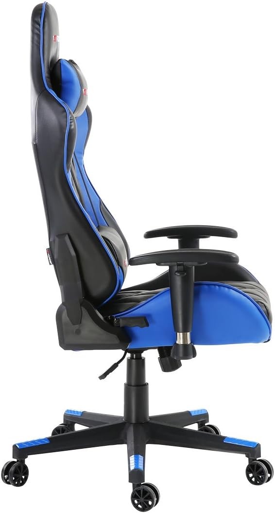 Reclining Gaming Chair Faux Leather Swivel High Back Blue