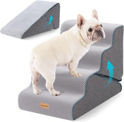 Adjustable 4 Step Dog Stairs Pet Ramp Non Slip Washable Grey
