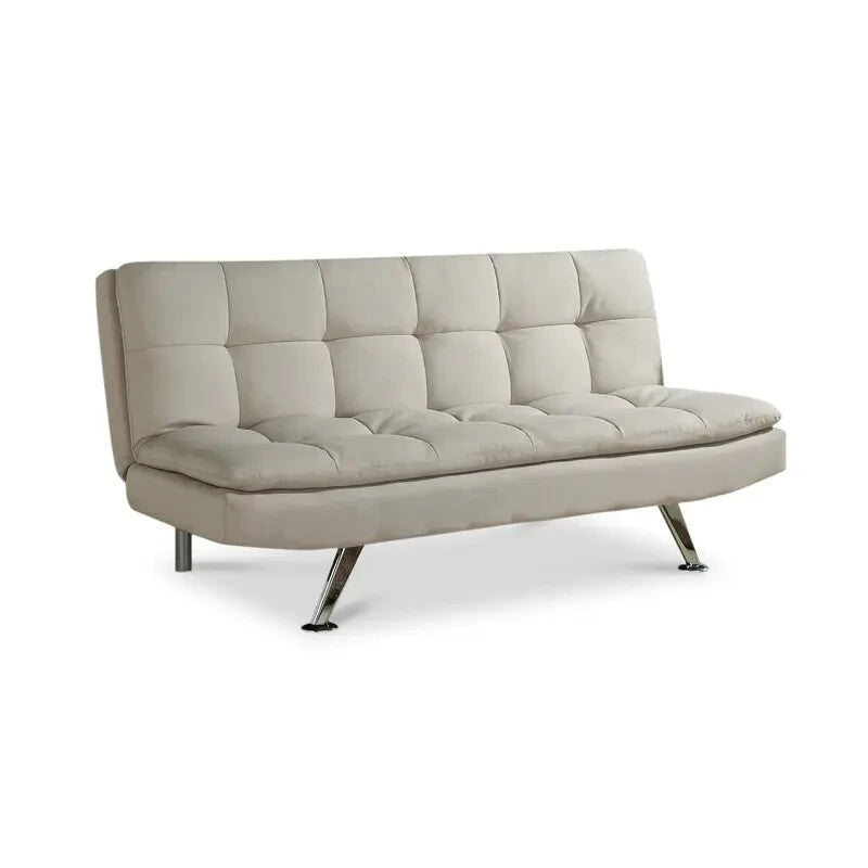 Cream 3 Seater Fabric Sofa Bed Recliner Click Clack Modern Chrome Legs