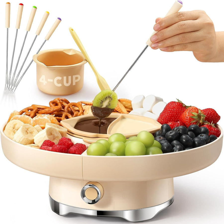 Electric Chocolate Fondue Pot Set 950ml 4 Cup Cheese Warmer 5 Forks