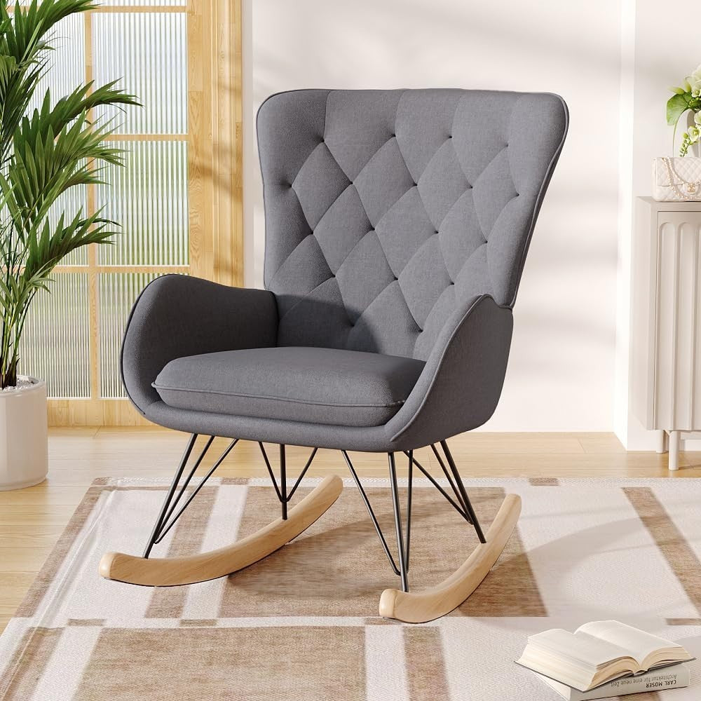 High Back Rocking Chair with Soft Cushion, Stylish Design & Relaxing Comfort