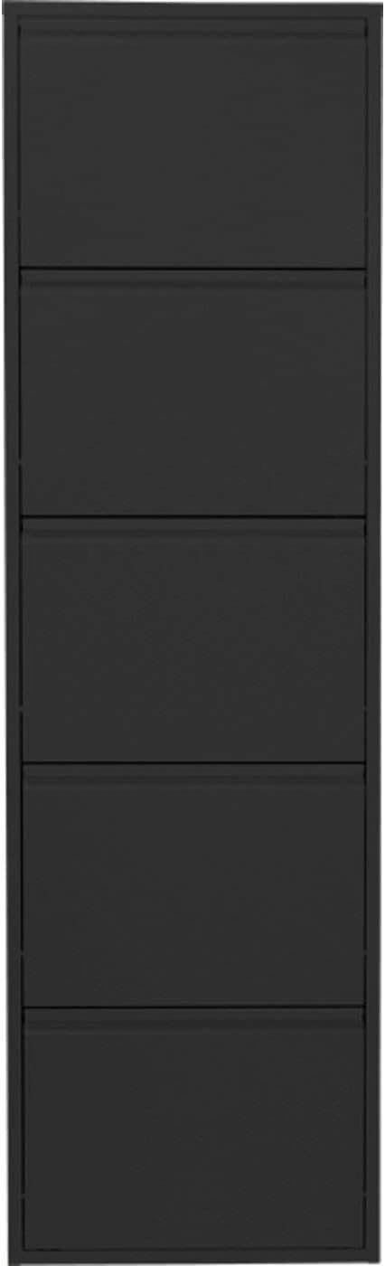 Slim 5-Drawer Shoe Cabinet Black– Space-Saving Metal Tilt Rack 170x50x15cm