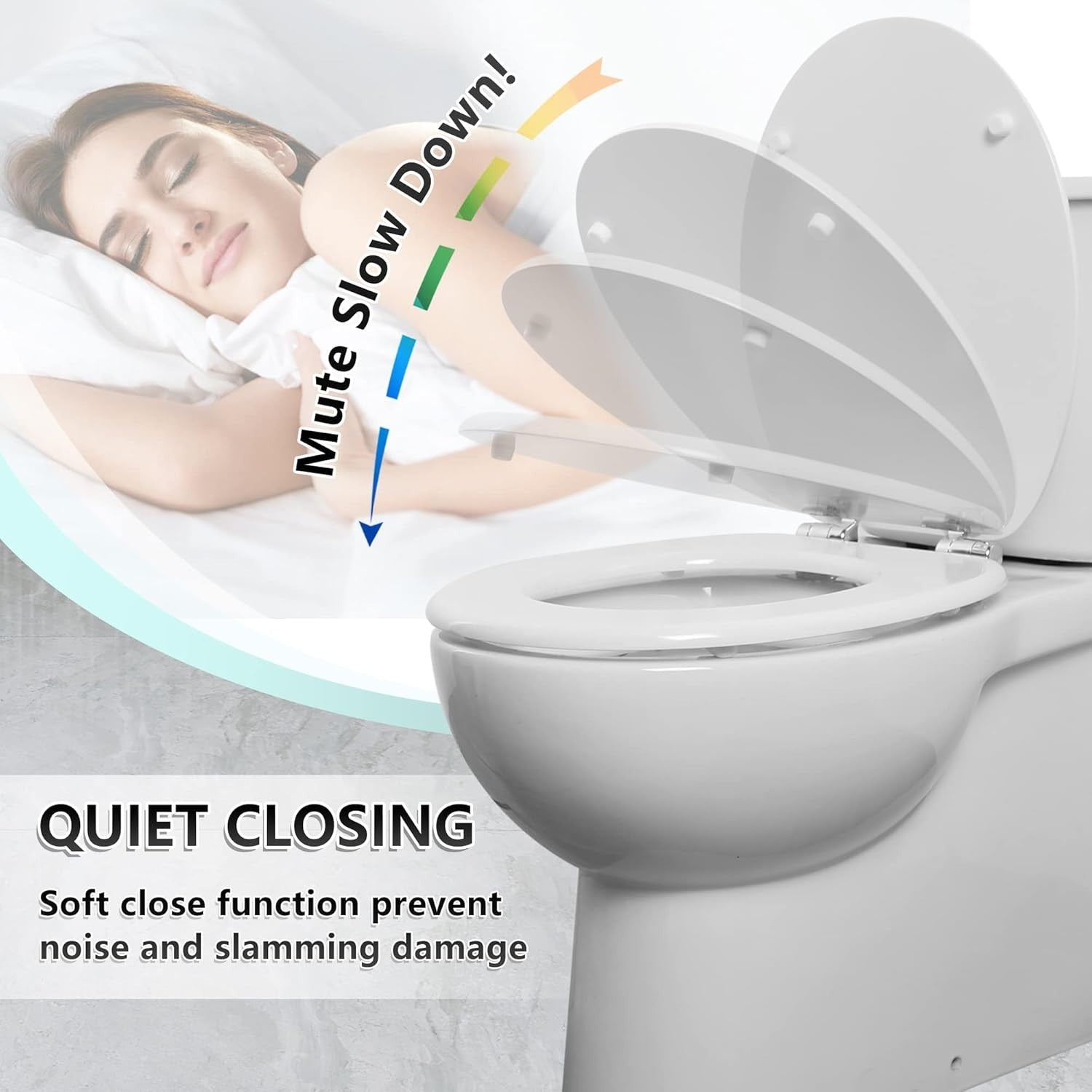 White Wooden Toilet Seat Soft Close Quick Release Antibacterial Oval