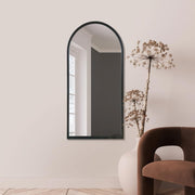 Modern Black Metal Framed Arched Wall Mirror 120x60cm Stylish