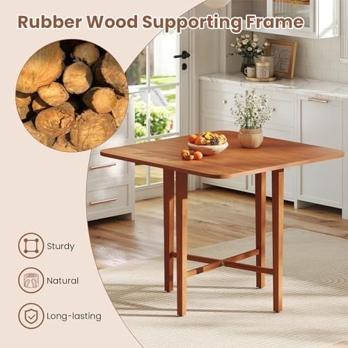 Folding Drop Leaf Dining Table 4 Seater Space Saving Extendable Walnut