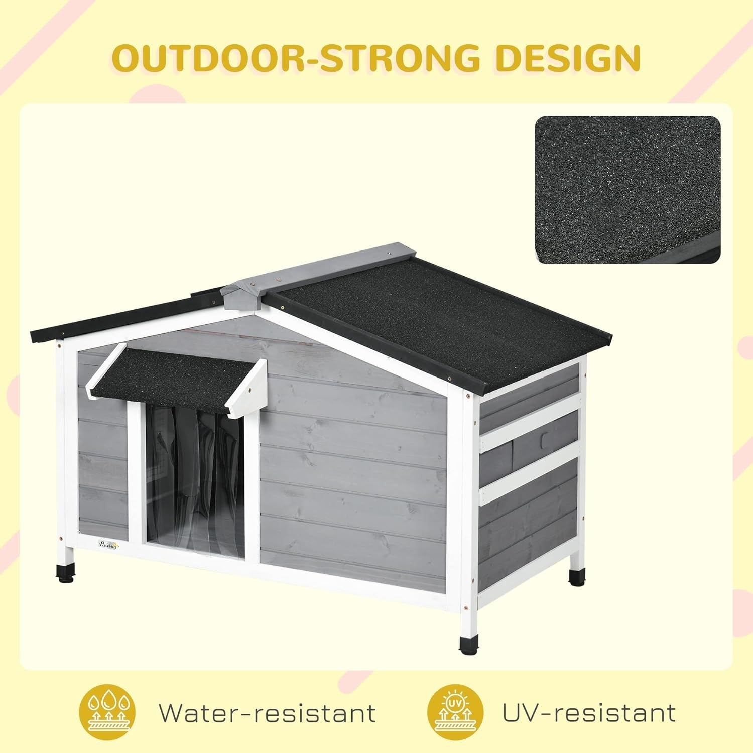 Outdoor Wooden Dog Kennel with Raised Base & Ventilated Roof 97x72x65cm Black