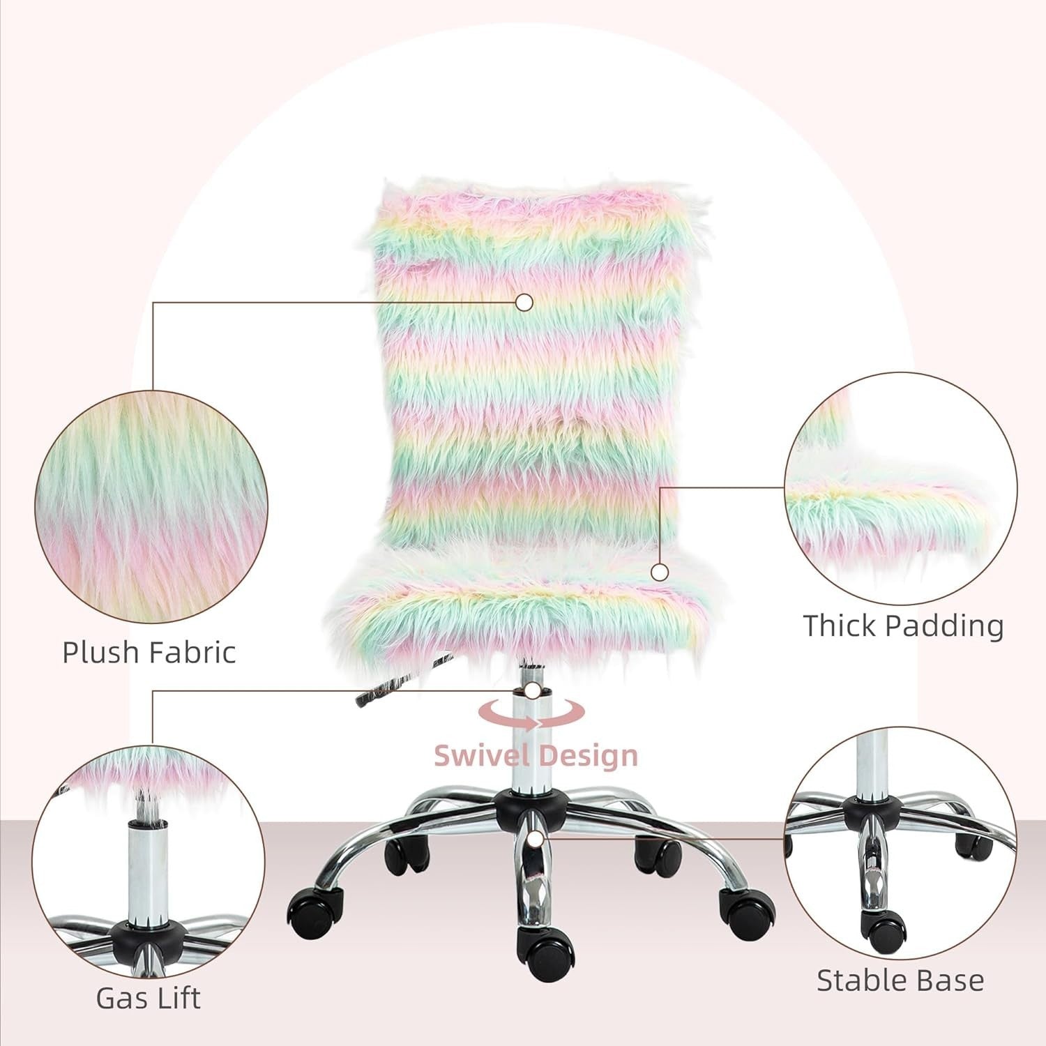 Unicorn Fluffy Desk Chair Adjustable Height Plush Swivel Vanity Seat