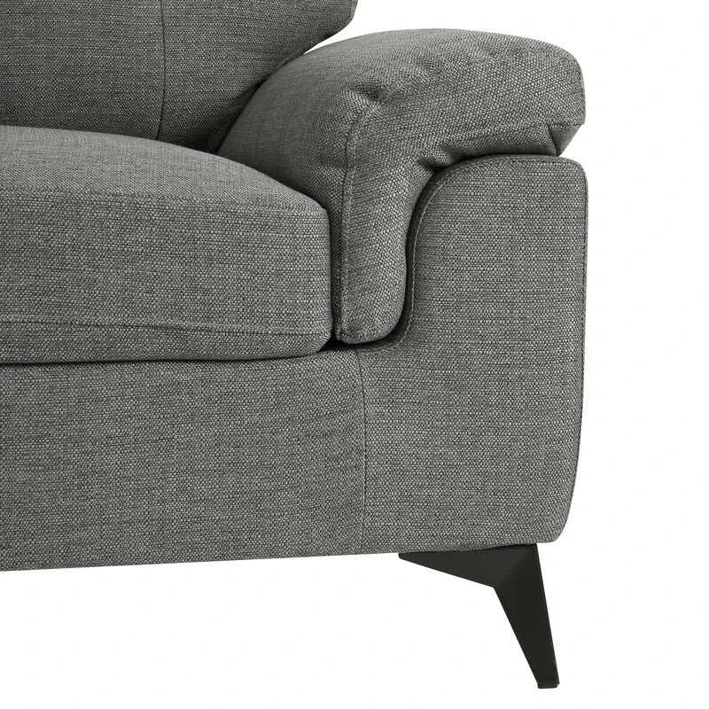 2 Seater Sofa Dark Grey Linen Tufted Cushions Small Space Living Room