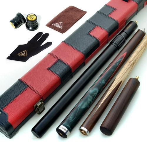 57" Hand Spliced 3/4 Snooker Cue 18oz 9.5mm Tip Extensions Case
