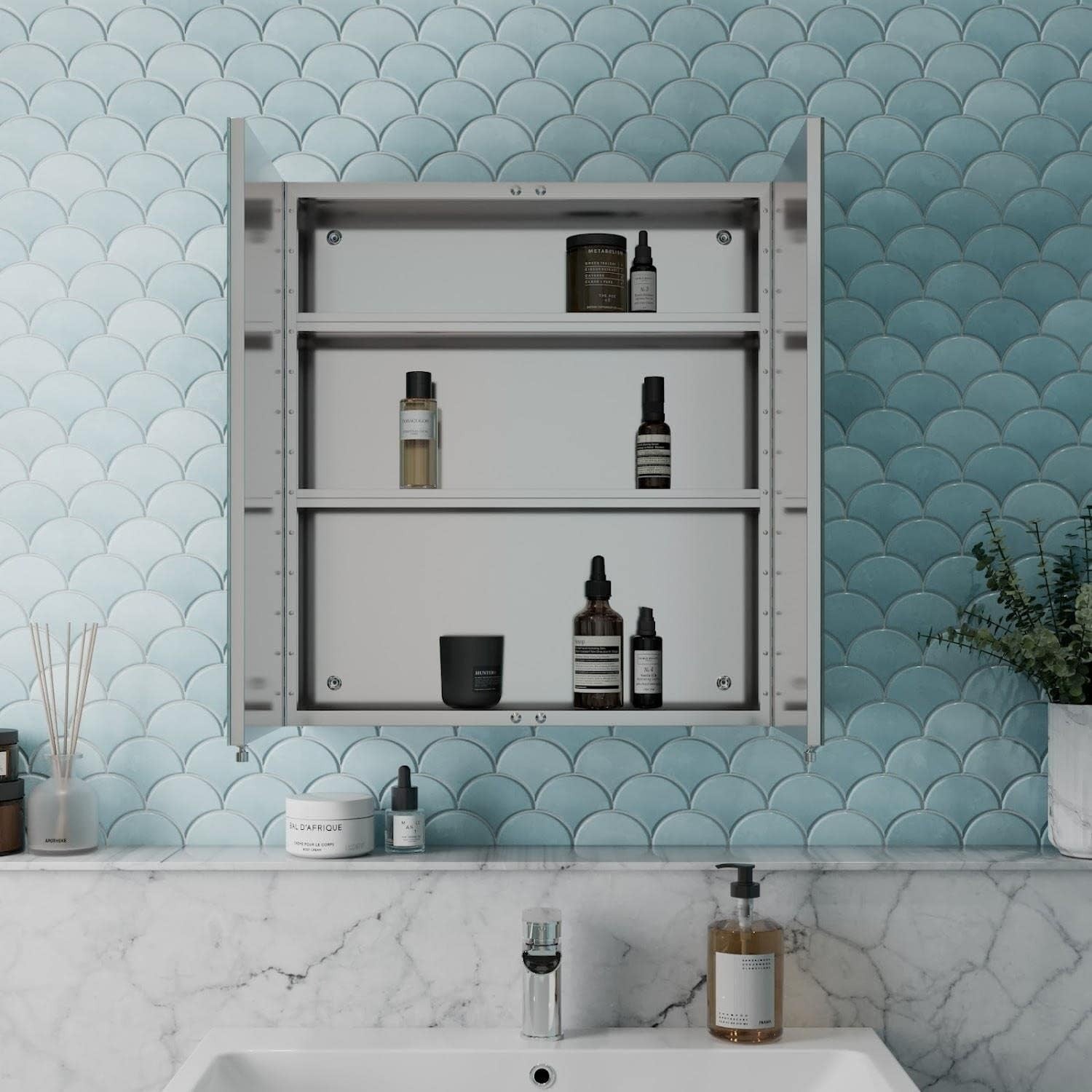 Stainless Steel Bathroom Mirror Cabinet – 600x670mm Wall Unit Storage