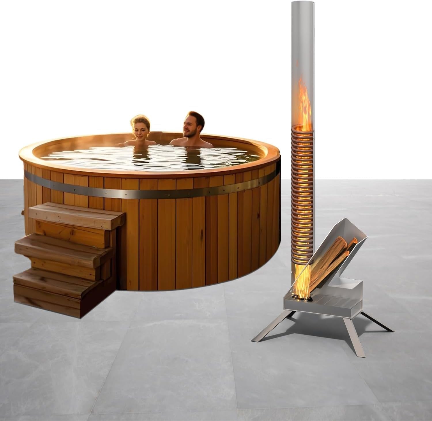 Wood Fired Pool Heater Outdoor Hot Tub Spa Heater Stainless Steel Coil