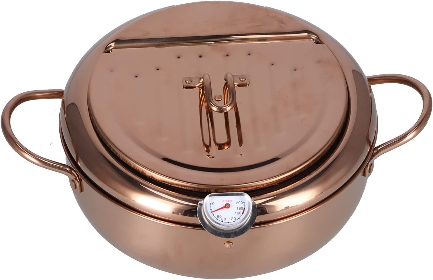 3.2L Stainless Steel Deep Fryer Pot w Thermometer Non Stick Rose Gold