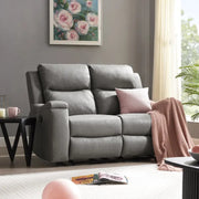 2 Seater Recliner Sofa Faux Leather Manual Grey PU Lounge Cup Holder