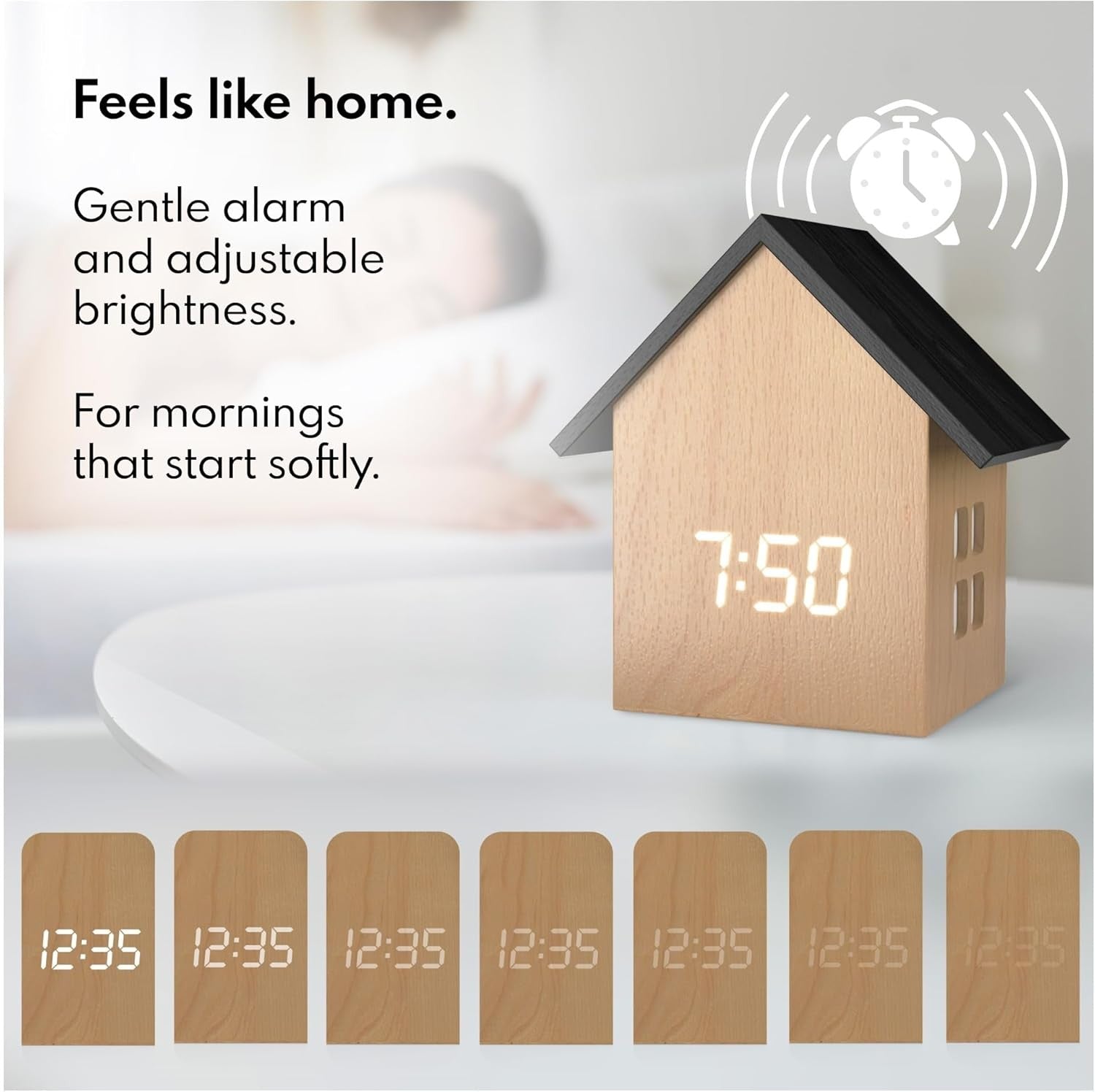 House Shaped Digital Alarm Clock Display Temperature Modern Bedside Decor